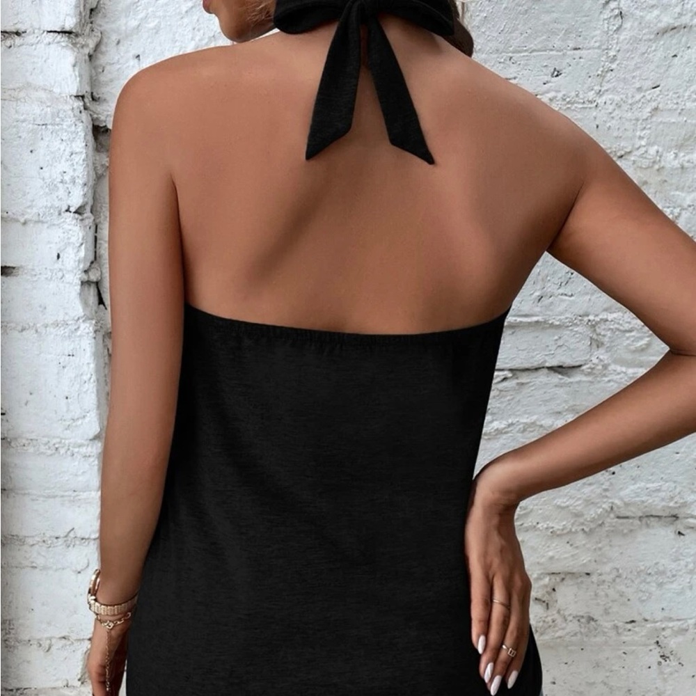 Boho black Halter Minimalist Top - Picture 3 of 3